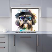 Warren Reed - Designer Lhasa Apso Dog With Glasses Splashart Kitchen Splashback | Size: 700mm x 750mm