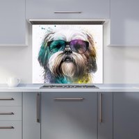 Warren Reed - Designer Lhasa Apso Face Glasses Splashart Kitchen Splashback | Size: 600mm x 600mm