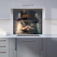 Warren Reed - Designer Persian Cat With Glasses Splashart Kitchen Splashback | Size: 700mm x 650mm