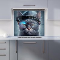 Warren Reed - Designer Russian Blue Cat Splashart Kitchen Splashback | Size: 600mm x 650mm