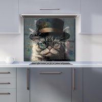 Warren Reed - Designer Selkirk Rex Cat With Glasses Splashart Kitchen Splashback | Size: 900mm x 650mm