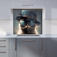 Warren Reed - Designer Siamese Cat With Glasses Splashart Kitchen Splashback | Size: 700mm x 750mm