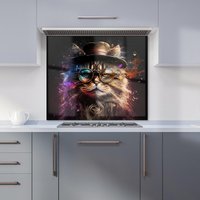 Warren Reed - Designer Siberian Cat With Glasses Splashart Kitchen Splashback | Size: 900mm x 750mm