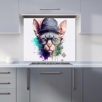 Warren Reed - Designer Sphynx Cat Face Splashart Kitchen Splashback | Size: 700mm x 650mm