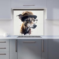 Warren Reed - Designer Whippet Dog With Glasses Splashart Kitchen Splashback | Size: 600mm x 650mm