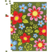 Warren Reed - Designer Red & Blue Flowers Jigsaw Puzzle in Green | Size: 500 Piece