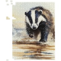 Warren Reed - Designer Wading Badger Watercolour Jigsaw Puzzle in Brown | Size: 1000 Pieces