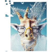 Warren Reed - Designer Giraffe With Glasses Splashart Jigsaw Puzzle in Blue | Size: 500 Piece