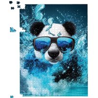 Warren Reed - Designer Panda With Glasses Splashart Water Jigsaw Puzzle in Blue | Size: 1000 Pieces