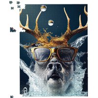 Warren Reed - Designer Stag With Glasses Splashart Jigsaw Puzzle in Grey | Size: 1000 Pieces