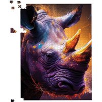 Warren Reed - Designer Golden Rhino Face Splashart Jigsaw Puzzle in Grey | Size: 1000 Pieces