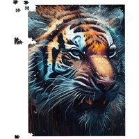 Warren Reed - Designer Tiger Face Splashart Dark Background Jigsaw Puzzle in Brown | Size: 1000 Pieces