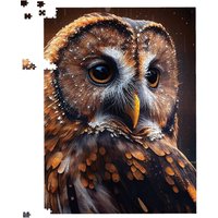 Warren Reed - Designer Tawny Owl Face Splashart Dark Background Jigsaw Puzzle in Brown | Size: 1000 Pieces