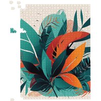 Warren Reed - Designer Green Orange Tropical Leaves Jigsaw Puzzle | Size: 1000 Pieces