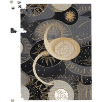 Warren Reed - Designer Abstract Silver Gold Sun & Moon Jigsaw Puzzle in Grey | Size: 500 Piece
