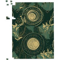 Warren Reed - Designer Abstract Green Gold Moon Pattern Jigsaw Puzzle | Size: 1000 Pieces