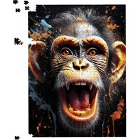 Warren Reed - Designer Monkey Face Splashart Jigsaw Puzzle in Orange | Size: 1000 Pieces