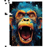 Warren Reed - Designer Crazy Monkey face Splashart Jigsaw Puzzle in Blue | Size: 1000 Pieces