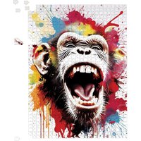 Warren Reed - Designer Coloured Splashart Crazy Monkey Face Jigsaw Puzzle in Red | Size: 1000 Pieces