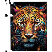 Warren Reed - Designer Splashart Leopard Face Jigsaw Puzzle in Brown | Size: 500 Piece