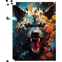 Warren Reed - Designer Splashart Angry Hyena Face Jigsaw Puzzle in Blue | Size: 500 Piece