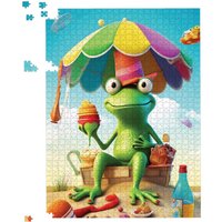 Warren Reed - Designer Frog On A Beach Holiday Jigsaw Puzzle in Yellow | Size: 500 Piece