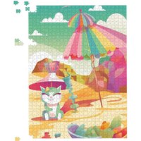 Warren Reed - Designer Kitten On A Beach Holiday Jigsaw Puzzle in Yellow | Size: 1000 Pieces