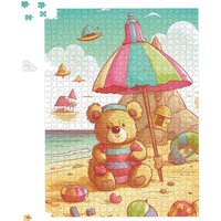 Warren Reed - Designer Teddy Bead On A Beach Holiday Jigsaw Puzzle in Yellow | Size: 1000 Pieces