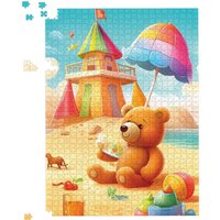 Warren Reed - Designer Bear On A Beach Holiday Jigsaw Puzzle in Yellow | Size: 500 Piece