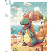 Warren Reed - Designer Dragon On A Beach Holiday Jigsaw Puzzle in Yellow | Size: 500 Piece
