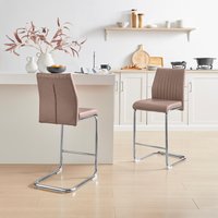 FurnitureboxUK Lorenzo 2x Faux Leather & Silver Counter Stools in Beige