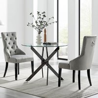 FurnitureboxUK Novara 100cm Round Black Leg Dining Table & 2 Belgravia Black Leg Chairs in Grey