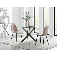 FurnitureboxUK Novara 100cm Round Black Leg Dining Table & 2 Corona Black Leg Chairs in Beige