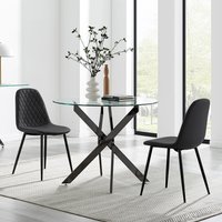 FurnitureboxUK Novara 100cm Round Black Leg Dining Table & 2 Corona Black Leg Chairs