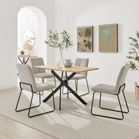 FurnitureboxUK Leonardo Oak Effect Dining Table & 4 Halley Taupe Fabric Chairs in Brown