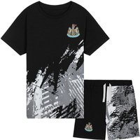 Newcastle United FC Boy's Short Pyjama Set PJ Comfy Lounge Nightwear Sleepwear in Black | Size: 7-8 Years