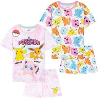 Pokemon Girl's Pyjama Set PJ 2 Pack Short Sleeve Lounge Nightwear Sleepwear | Size: 11-12 Years