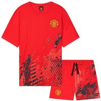 Manchester United FC Men's Short Pyjama Set PJ Comfy Lounge Nightwear Sleepwear in Red | Size: 3XL
