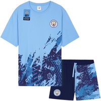 Manchester City FC Men's Short Pyjama Set PJ Comfy Lounge Nightwear Sleepwear in Blue | Size: 3XL