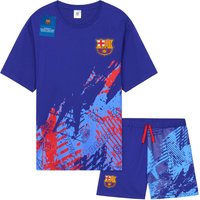 Barcelona FC Men's Short Pyjama Set PJ Comfy Lounge Nightwear Sleepwear in Blue | Size: 2XL