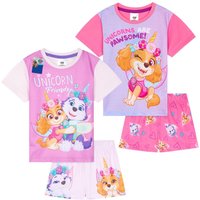 Paw Patrol Girl's Pyjama Set PJ 2 Pack Short Sleeve Lounge Nightwear Sleepwear | Size: 3-4 Years