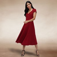 Hot Squash Women's A Line Midi Dress with Cap Sleeves in Wine | Size: 14
