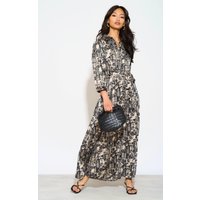 Mono Mixed Scarf Print Satin Maxi Shirt Dress