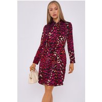 Love Sunshine Women's Deep Fuchsia Leopard Print Bubble Satin Mini Shirt Dress in Pink | Size: 12