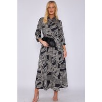 Love Sunshine Women's Geometric Print Satin Maxi Shirt Dress in Black | Size: 8