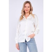 Love Sunshine Women's White Brushed Satin Oversized Shirt