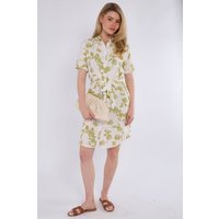 Lime Floral Print Short Sleeve Mini Shirt Dress