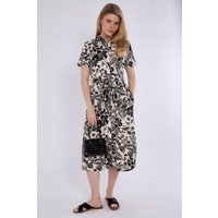 Paisley Floral Print Short Sleeve Midi Shirt Dress