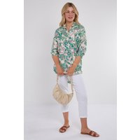 Green & Pink Swirl Floral Print Shirt