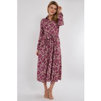 Berry Floral Paisley Print Long Sleeve Maxi Shirt Dress